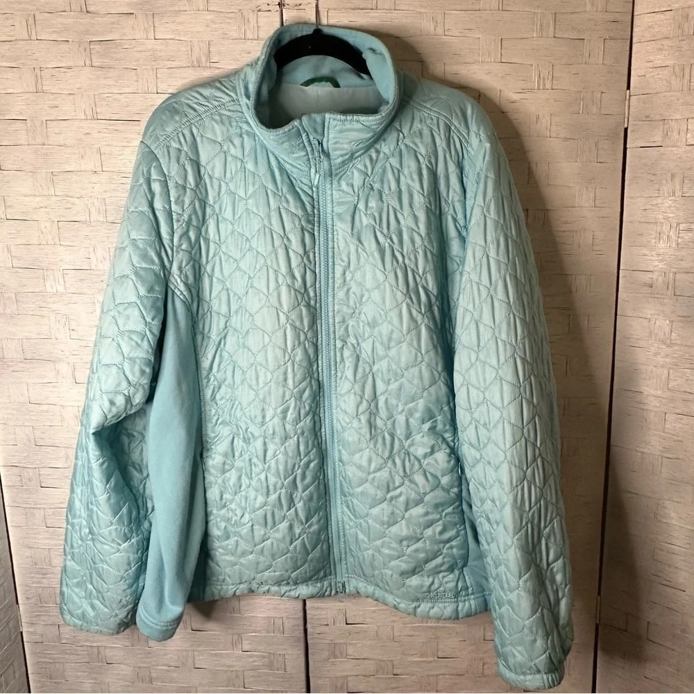 LL Bean bright turquoise blue quilted puffer jacket winter  plus size